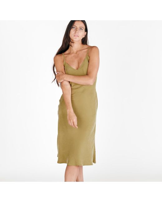 Italia A Collection Green Leaf Vegan Silk Slip Dress