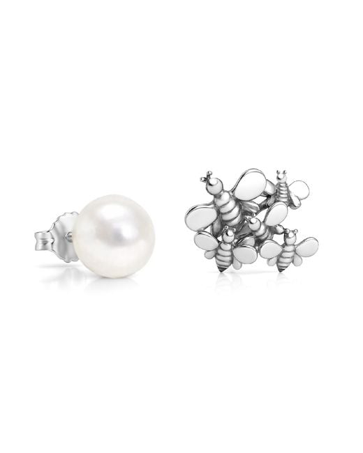 Unaloe Metallic Sterling Natural Qeen Pearl Stud Earrings – Contemporary Designer Gemstone Jewelry