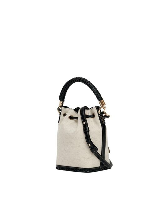 Saonara Brand Metallic Mini Bucket Bag Linen Leather