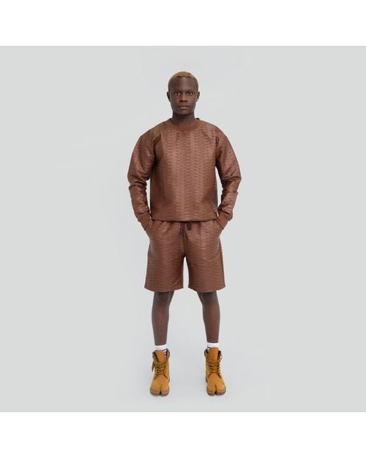 Maui X Lolita Brown Manley Vegan Leather Shorts Set for men