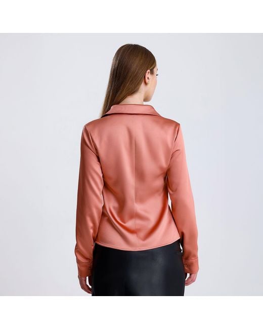 Maan Istanbul Pink Slim Fit Satin Dusty Rose Shirt