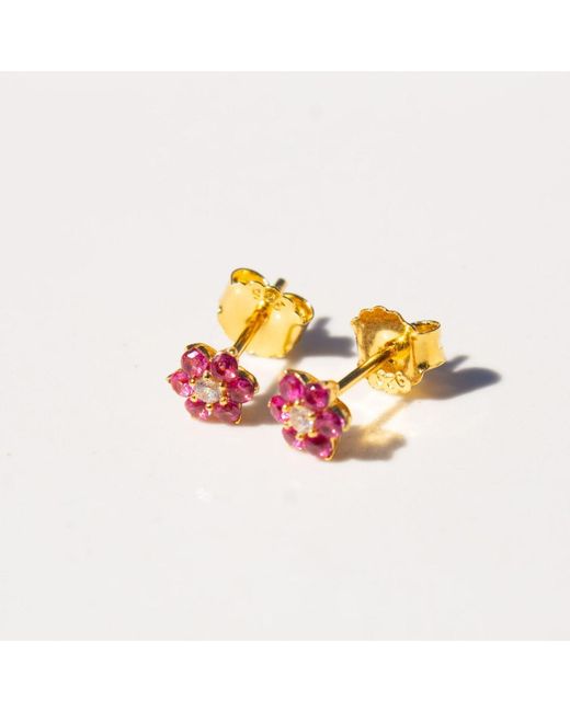 Belinda Jewelz Pink Ruby Birthstone Flower Stud Earrings