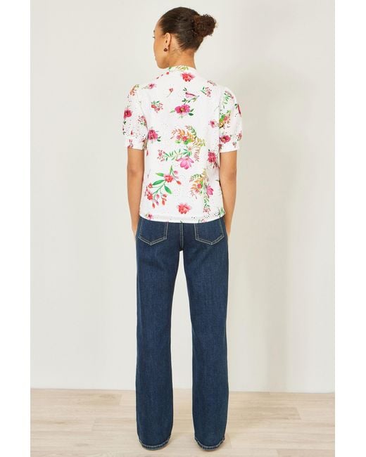 Yumi' White Cotton Broderie Anglaise Floral Shirt
