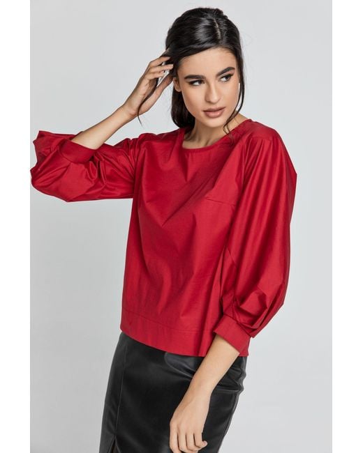 Conquista Red Burgundy Top With Bishop Sleeves