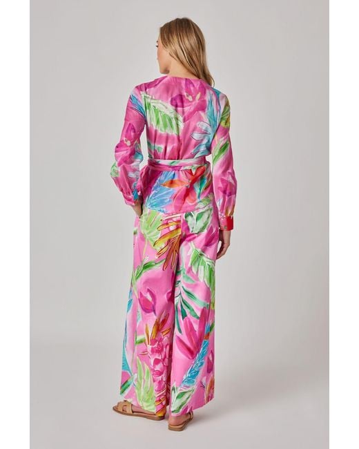Marianna Déri White Palazzo Pants With Floral Print And Tie Belt