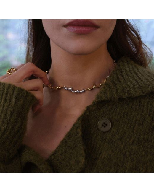 LINYA JEWELLERY Metallic Dery Double Color Drop Necklace Choker