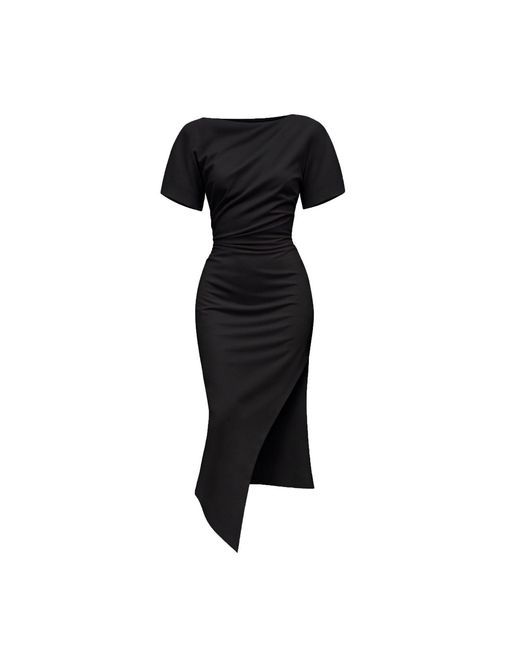 AVENUE No.29 Black Short Sleeve Asymmetric Leg Slit Dress
