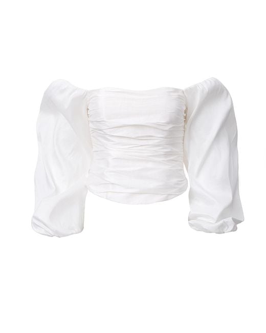 Lita Couture White Off-The-Shoulder Taffeta Blouse