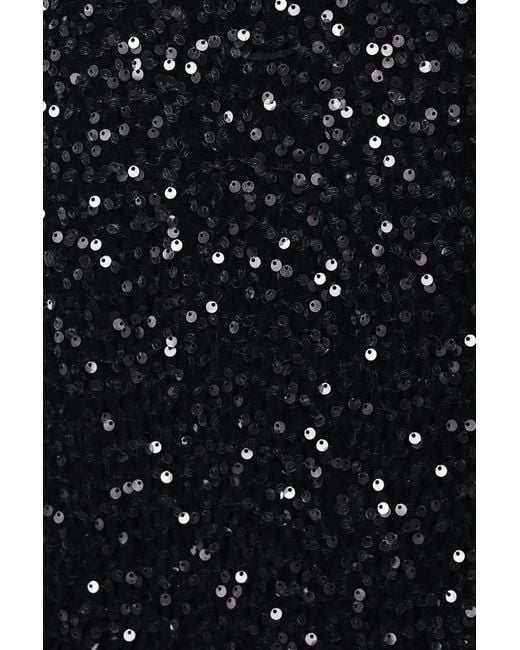 POST MERIDIEM Black Sequin Decorated Velvet Puff Sleeve Midi Dress