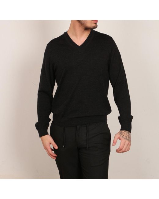 Nuvv Collection Black V-Neck Merino Wool Sweater – Italian Yarn for men