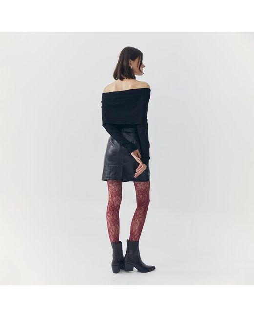 Ats the Label Blue Tess Croc Embossed Leather Mini Slit Skirt