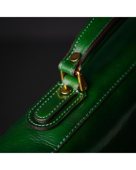 Time Resistance Green Leather Briefcase Laptop Bag for men