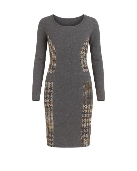 Conquista Gray Patterned Straight Sweater Dress