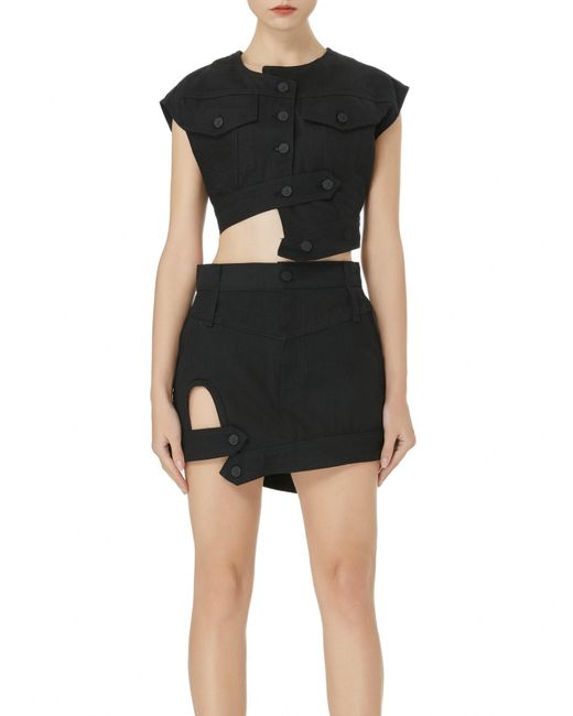 Gao Republic Black Vest Cropped Cut-Out Denim