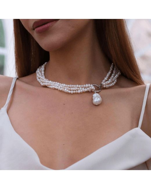 LINYA JEWELLERY Metallic Lara Multi Sand Pearl Necklace