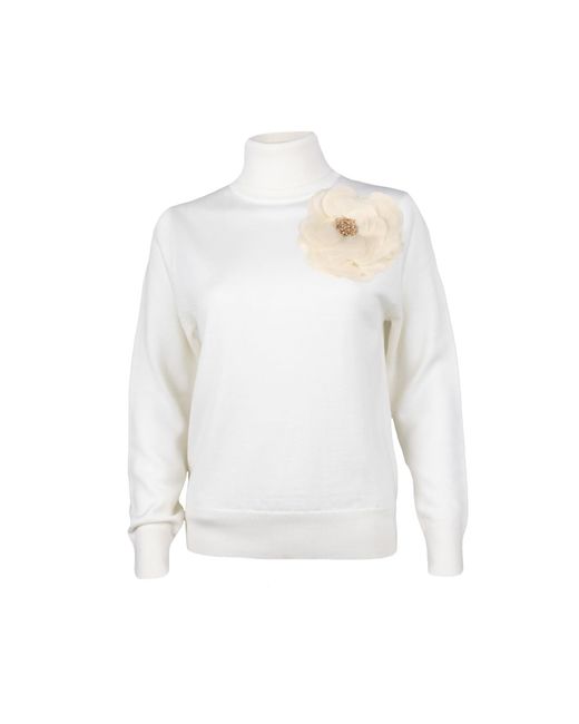 House of Laines London White Neutrals Laines Couture Embellished Cream Corsage Knitted Roll Neck Jumper