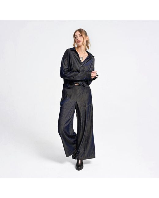 Lalipop Design Blue Wide-Leg Pants With Contrast Stitching