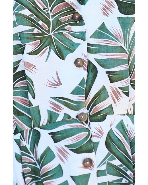 Yumi' Green Viscose Leaf Print Retro Playsuit