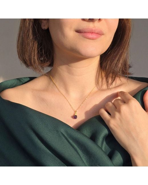 Harfi Metallic Raw Amethyst Plated February Birthstone Crystal Necklace