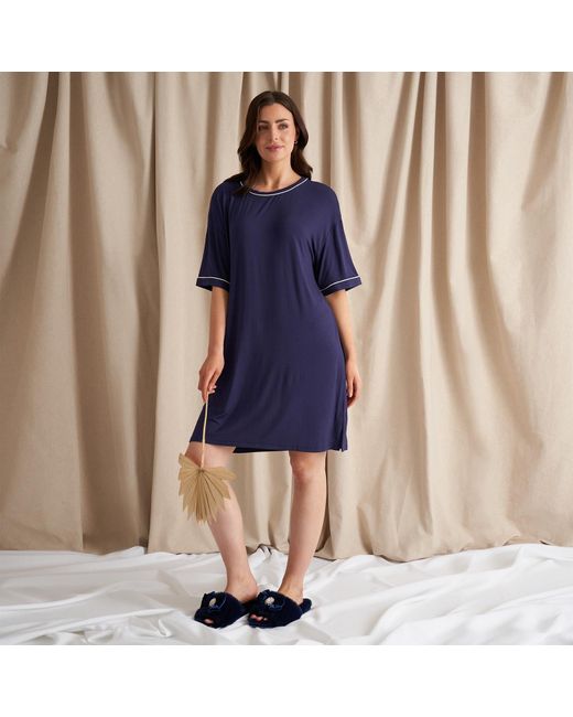 Pretty You London Blue Bamboo Classic Tee Dress In Midnight
