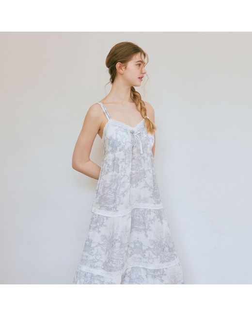Luna Luz Gray French Toile Bamboo Rayon Nightdress With Built-In Bra Cups –