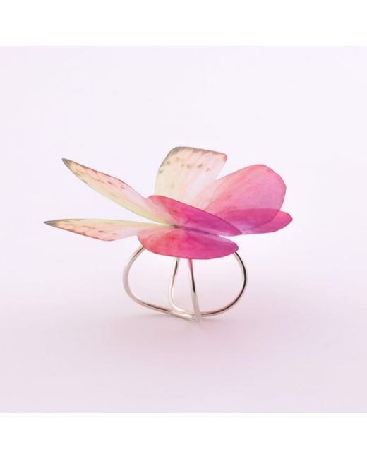 Oana Savu Pink Sterling Silk Butterfly Adjustable Ring