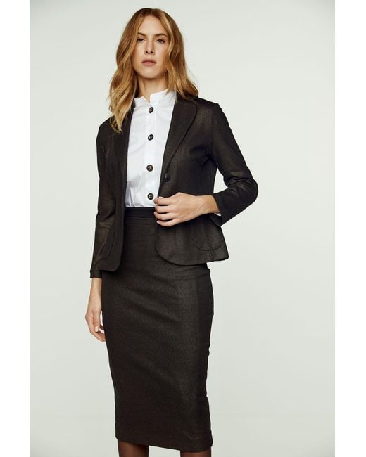 Conquista Gray Print Punto Di Roma Pencil Skirt With Slit