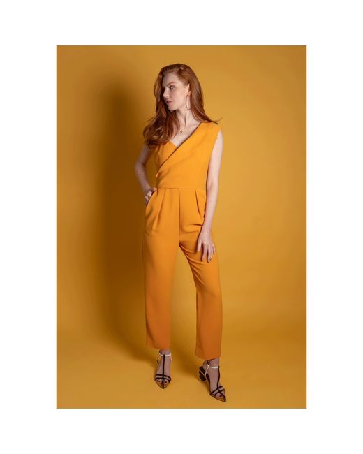 Femponiq Orange Peak Lapel Tailored Jumpsuit