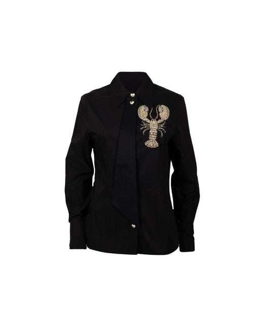 House of Laines London Black Laines Couture Tie Shirt With Embellished Lobster