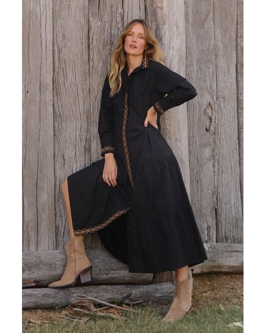 Adrift Clothing Black Winslow Button Through Dress