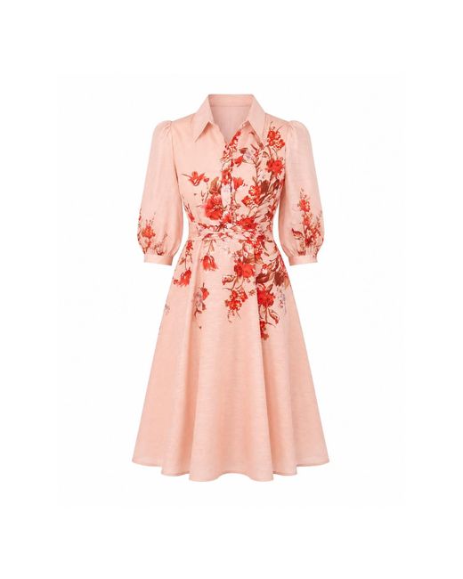 Girl In Mind Pink Renata Floral Boarder Print Print Midi Dress