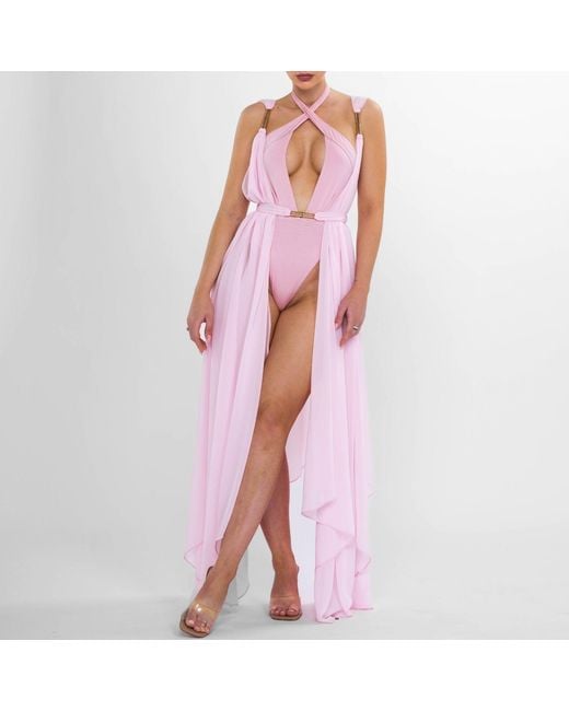 ANTONINIAS Pink Melanie Dual-Way Plunge Swimsuit With Side Cut-Outs