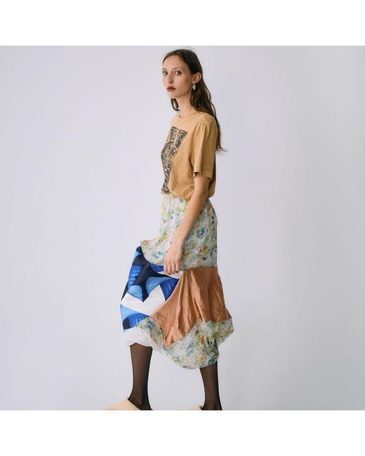 Miro Misljen Blue Patchwork Print Midi Skirt