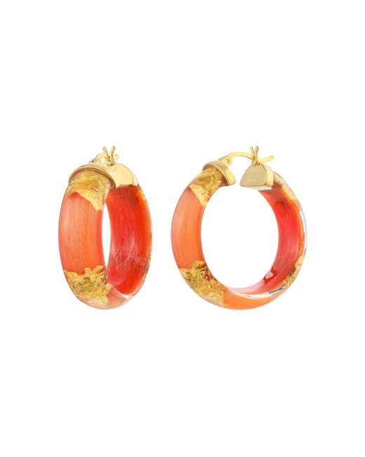 Gold & Honey Orange 24K Leaf Huggie Hoop Earrings