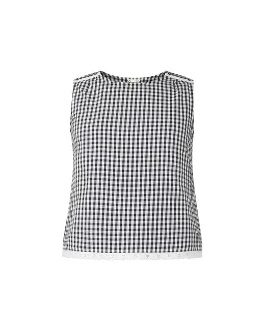 Yumi' Black Gingham Cotton Top With Lace Trims