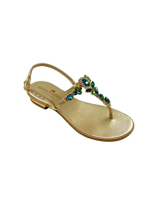 DAMAPREZIOSA Metallic Lucrezia Flat Sandal With Crystals