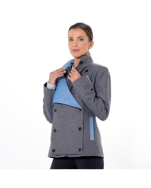 Metamorph Blue Double-Breasted Short Jacket With Denim