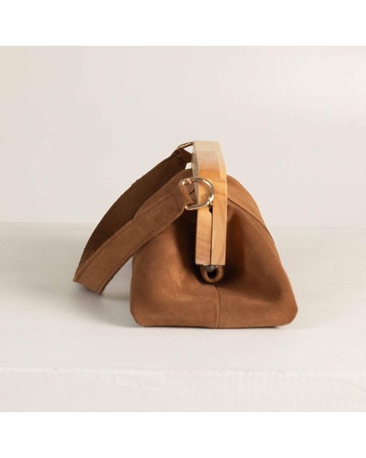 Tarea Studio Brown Neutrals Camel Bella Suede Leather Bag
