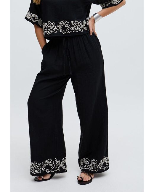 Raffya Black Milly Wide Leg Embroidered Trouser