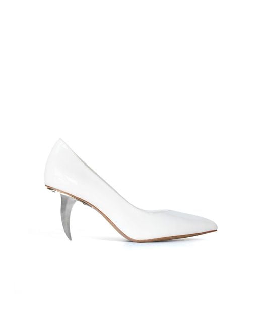 RIVERPEACE.CO White Pointed-Toe Patent Blade High Heels