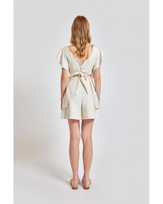 Lilamie White Neutrals Lisbon Wavy Sleeves V Neck Summer Top