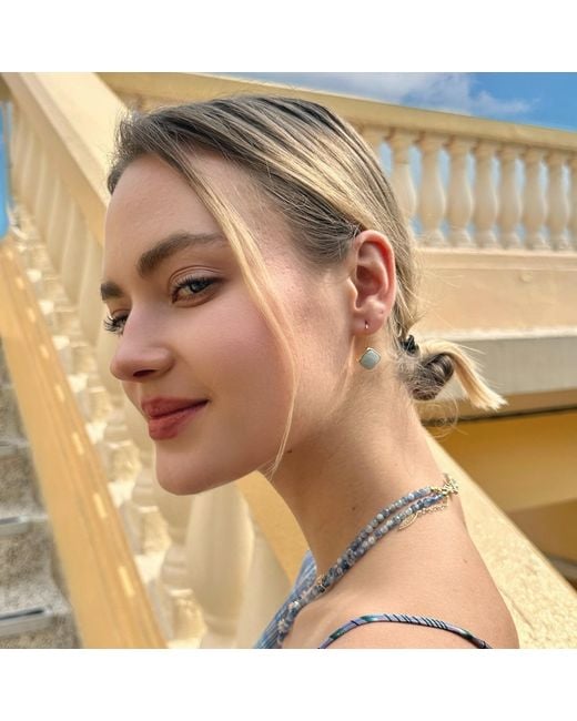 Farra Blue Square Shaped Aquamarine Hook Earrings