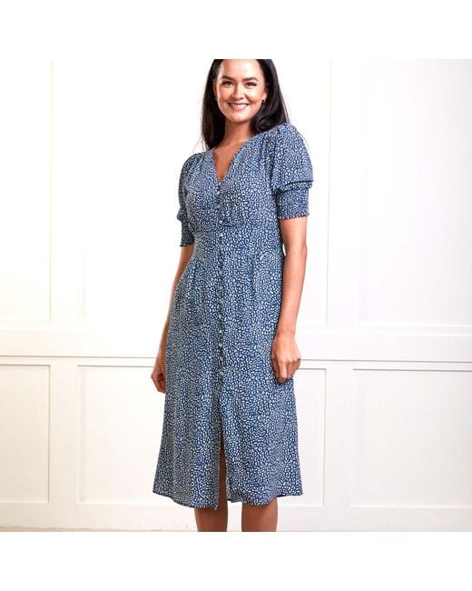 Guinea London Blue Silk Summer Dress Abstract Leopard Print