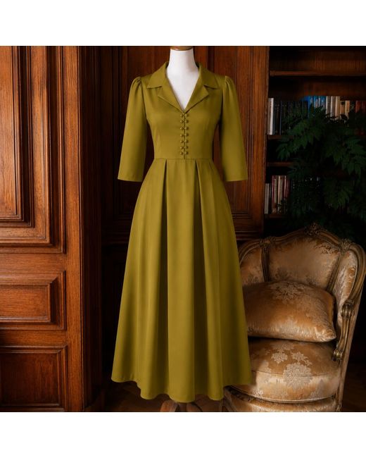 NUMBAT Green Constance Cotton Coat Collar Midi Dress –