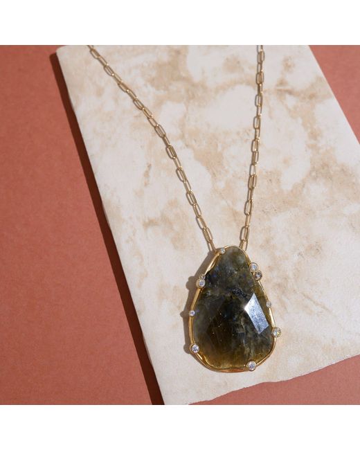 Rare Matters Jewelry Metallic Organic Labradorite Teardrop Necklace