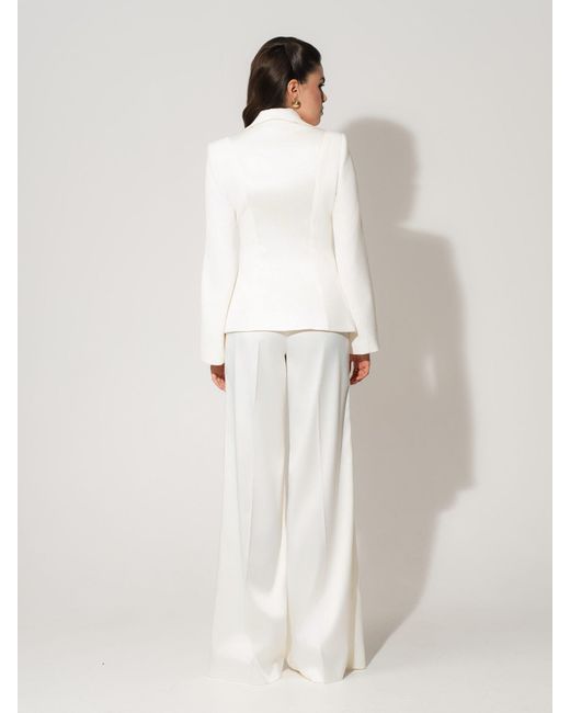 Tia Dorraine White Modern Power Tailored Asymmetric Suit – Pearl