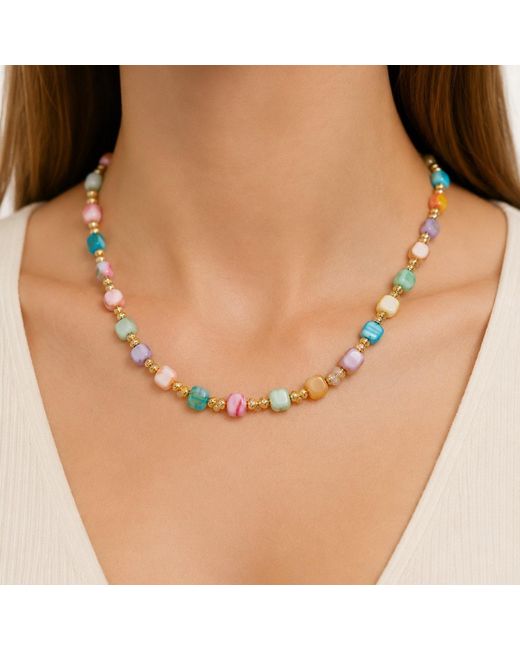 Nuvv Collection Metallic Pastel Mosaic Beaded Choker Necklace