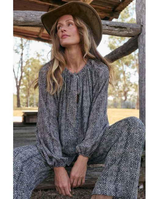 Adrift Clothing Brown Neutrals Nova Tie Neck Blouse