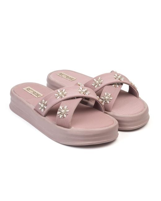 Rettrose Pink The Safira Luxury Cross Over Embellished Slides