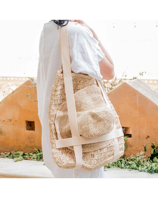 LIKHÂ White Neutrals Handwoven Raffia Beach Tote And Sun Hat Set